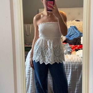 White Strapless Eyelet Top